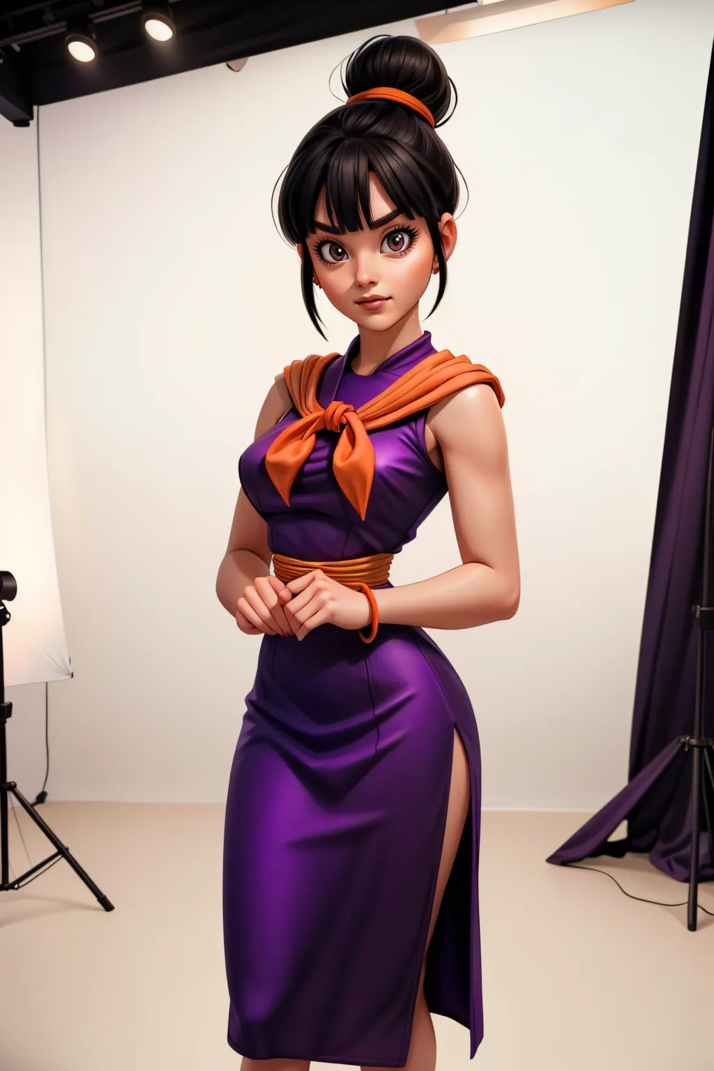 Custom anime A.I. art featuring a character inspired by Dragon Ball Z, in a studio setting.