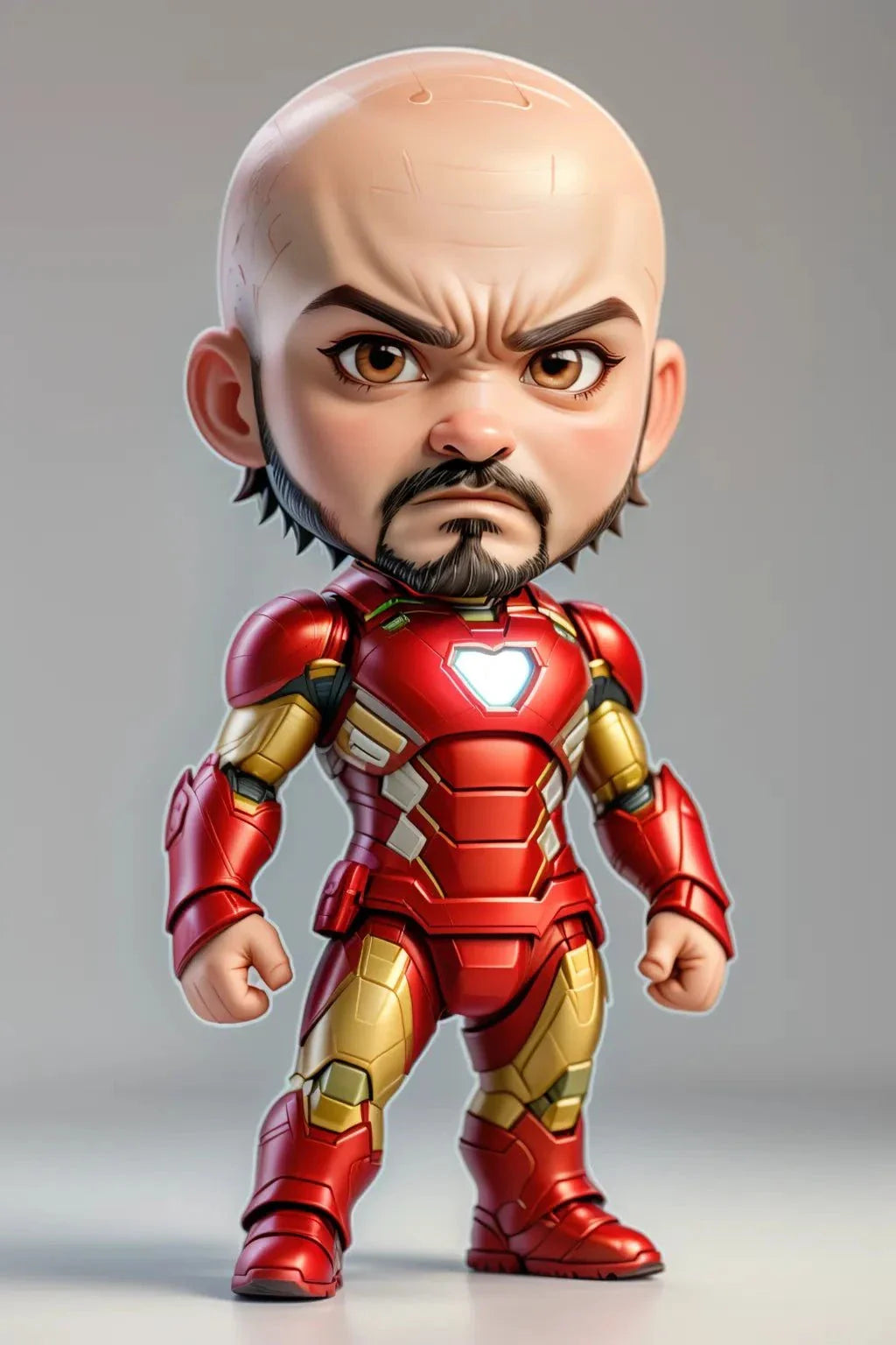 Custom A.I. art depicting a stylized superhero figure with a bold expression in red armor.