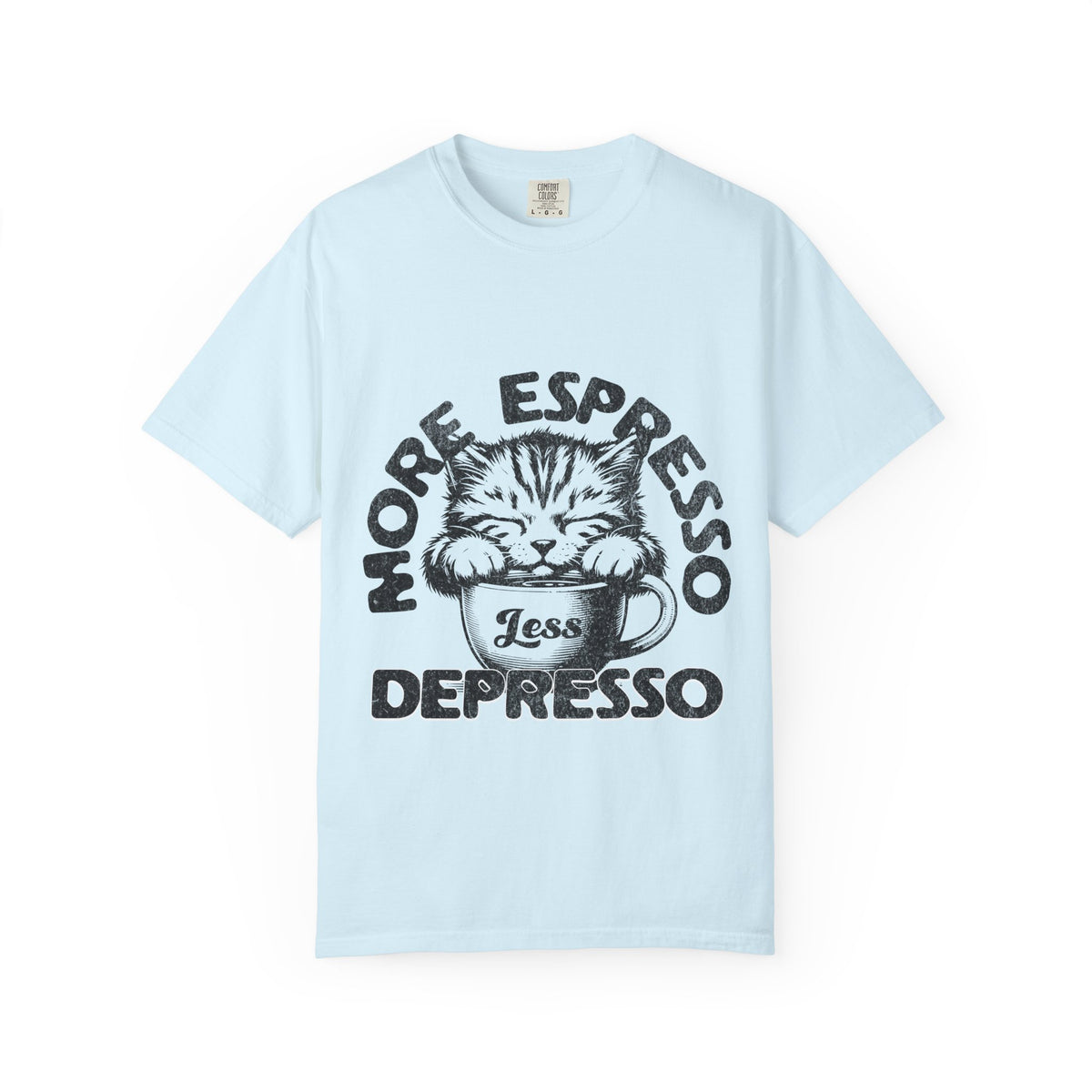 FPD - More Espresso Less Depresso T-Shirt | Minimalist Coffee Humor Graphic Tee | Funny Caffeine Addict Gift Shirt
