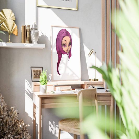 Digital art showing magenta-haired furry character, ideal for posters and creative projects.
