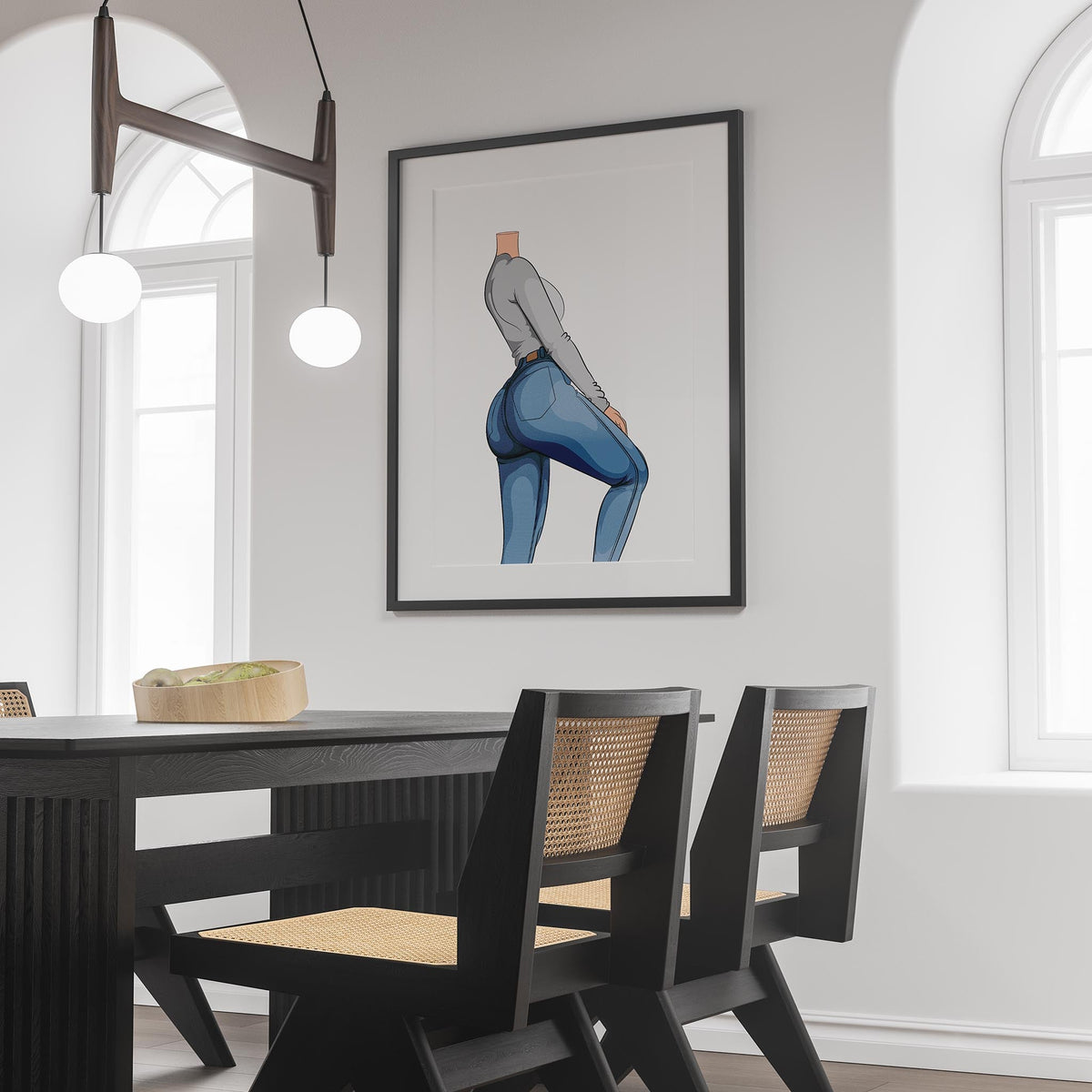 Modern digital illustration of denim jeans, showcasing texture and movement in a stylish pose.