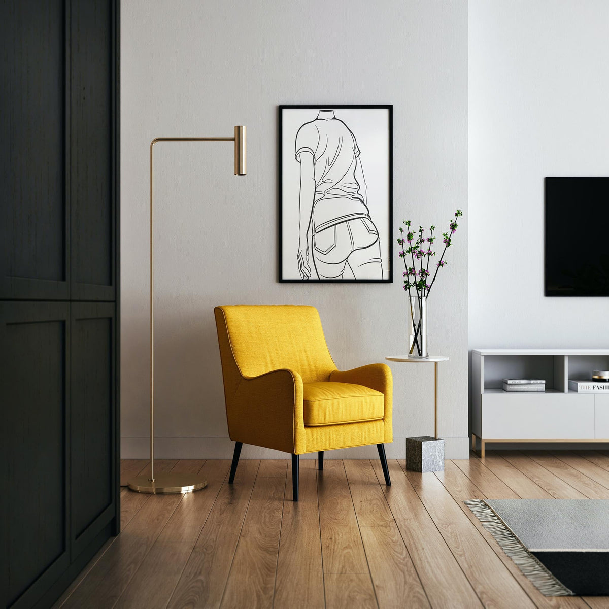 Line Art - Jeans Denim Model 56 illustration in a modern living room setting.