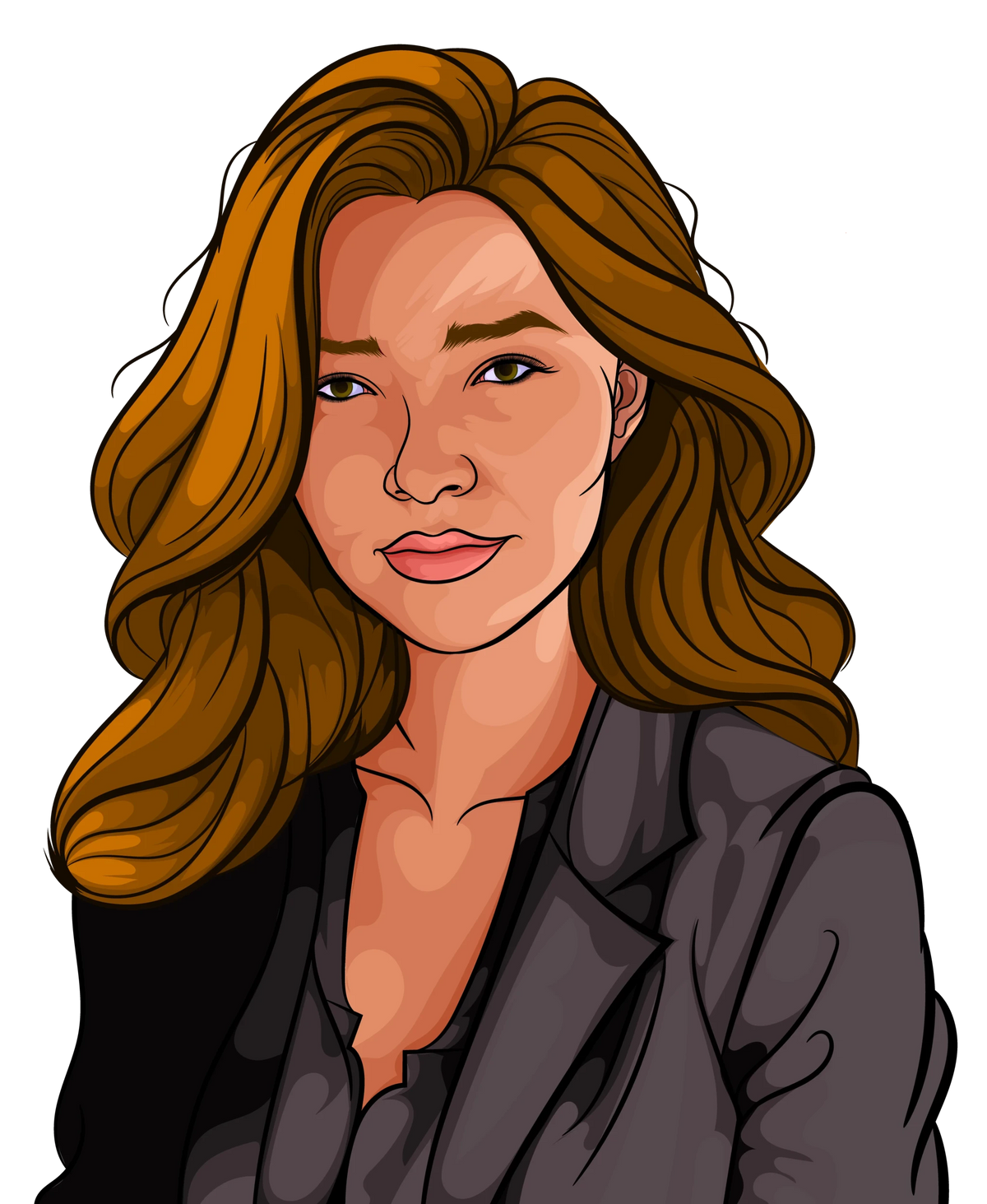 2D colored art portrait with detailed features and vibrant tones.