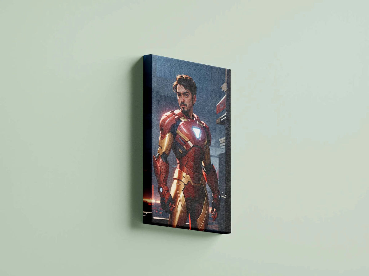 Custom superhero art on canvas transforming a photo into an iconic hero figure.