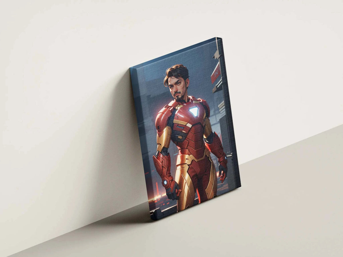 Custom superhero digital art canvas featuring a personalized Iron Man illustration.