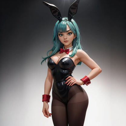 Custom anime A.I. art in Dragon Ball Z style featuring a character with bunny ears and vibrant colors.