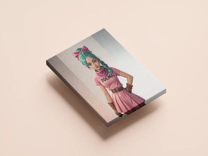 Custom Anime A.I. Digitalized Arts canvas featuring anime character in pink outfit with teal hair.