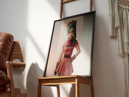 Custom anime digital artwork displayed on an easel, featuring a unique anime-style character.