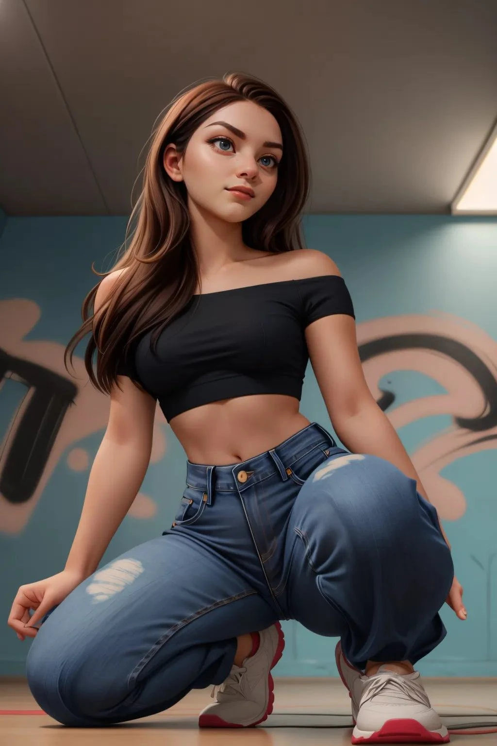Custom A.I. Art of model posing in denim jeans aesthetic.