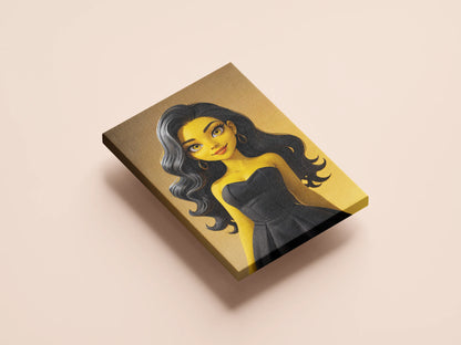 Custom Anime A.I. Art canvas featuring a female character in anime style with dark hair and a black dress.