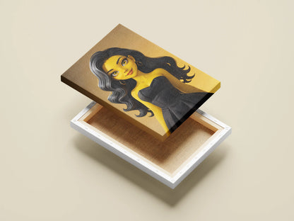 Custom Anime A.I. Art canvas with anime character design in black dress, showcasing digital artwork for home decor.
