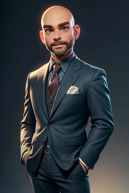 Custom A.I. artwork example featuring a digitally rendered, stylish man in a suit.