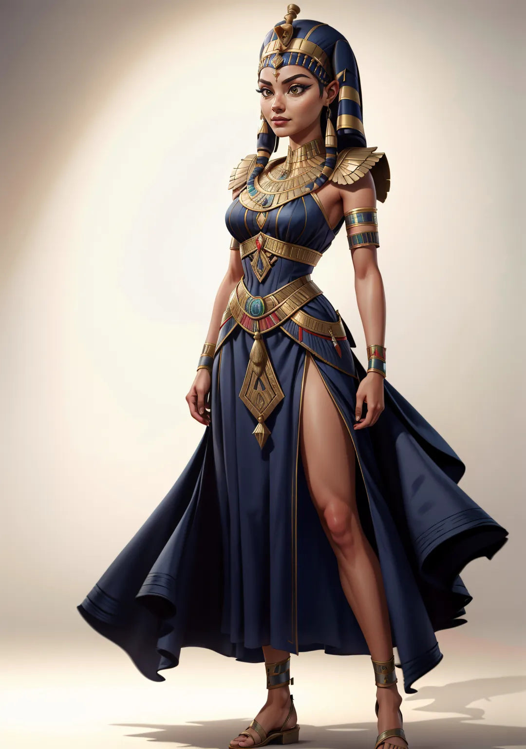 Digital art transforming a person into an Ancient Egyptian pharaoh with regal attire and golden crown.