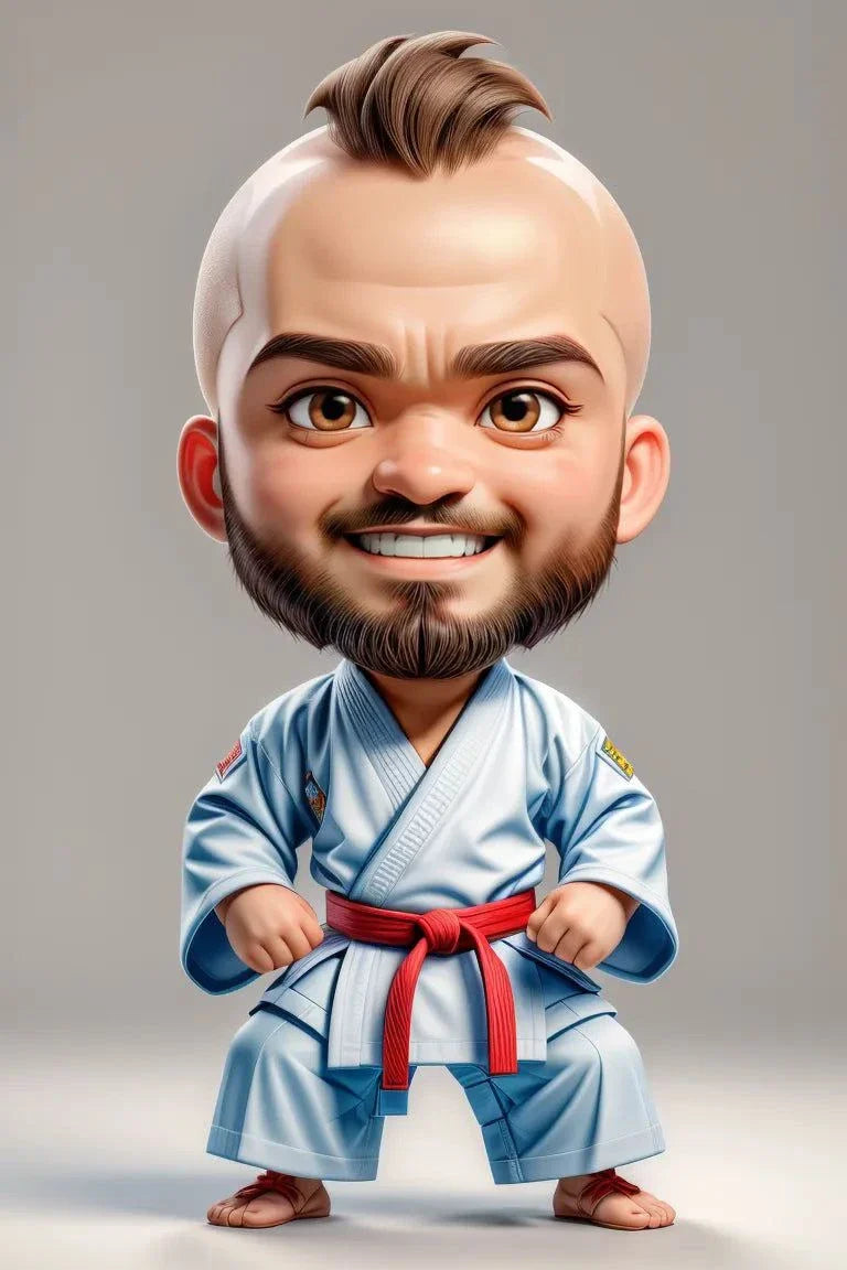 Custom A.I. art depicting a cartoon martial artist with a beard and blue robe.