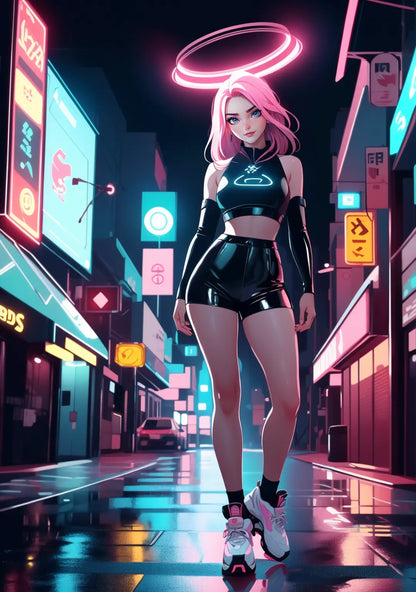 Cyberpunk style art featuring a futuristic character with neon lights, inspired by dystopian aesthetics.
