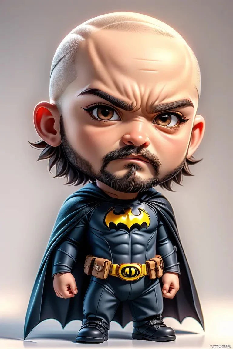 Custom A.I. Art chibi character in superhero costume with fierce expression.