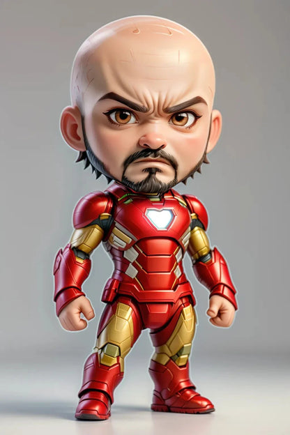 Custom A.I. art depicting a stylized superhero figure with a bold expression in red armor.