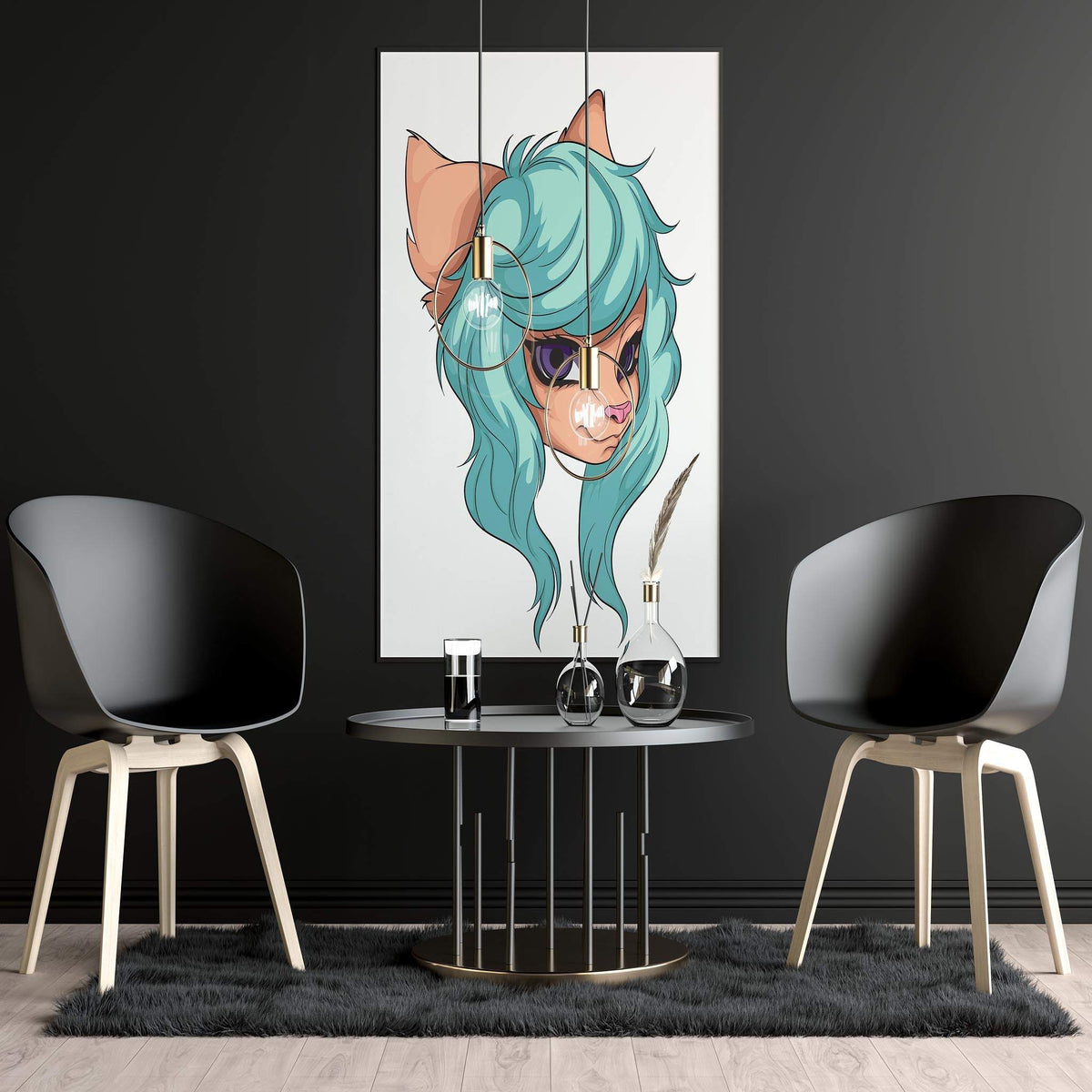 Aqua-haired furry character with purple eyes in digital artwork, ideal for art collections and projects.