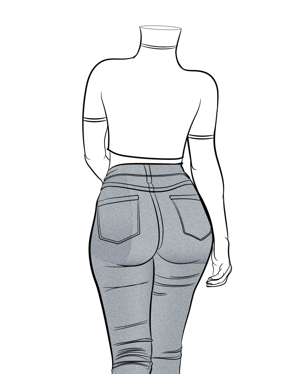 Line art illustration of a figure wearing high-waisted jeans, part of the Jeans Denim - Line Model Art 3 collection.