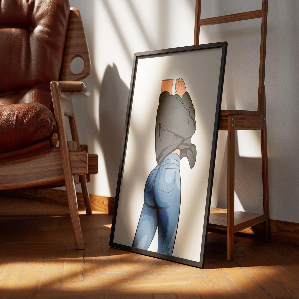 Digital illustration of fitted jeans and loose top, highlighting texture and movement, titled "Jeans Denim - Baked Model Art 23".