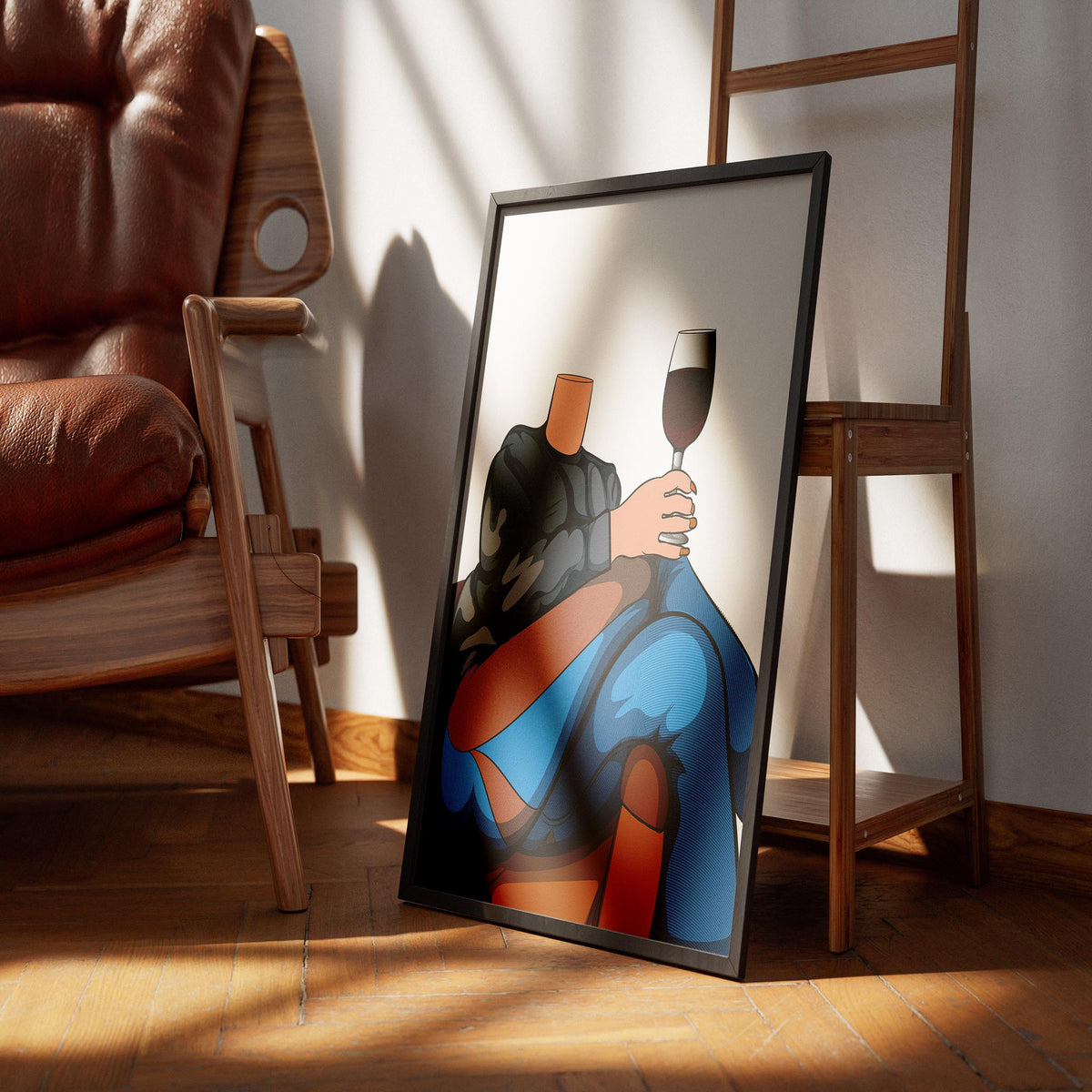 Digital artwork of Jeans Denim Model 35 featuring denim textures and cozy sweater in a modern interior.