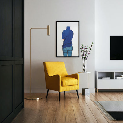 Digital art of Jeans Denim Model 55 framed on wall in modern living room setting.
