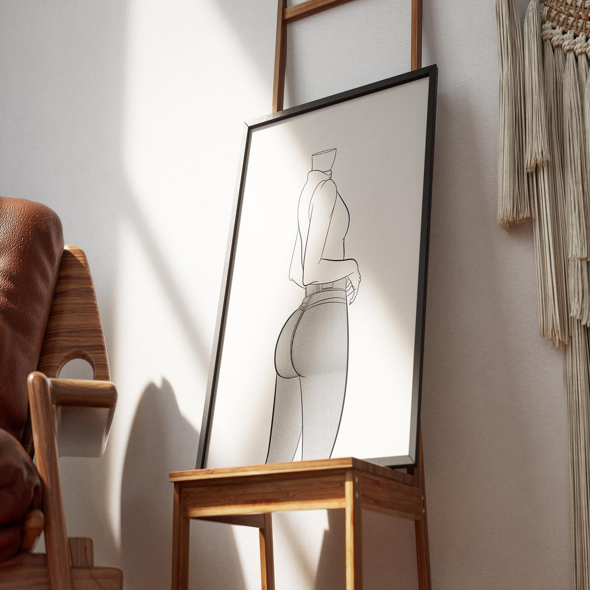 Digital artwork of a high-waist jeans design in a frame, highlighting a modern and stylish look.