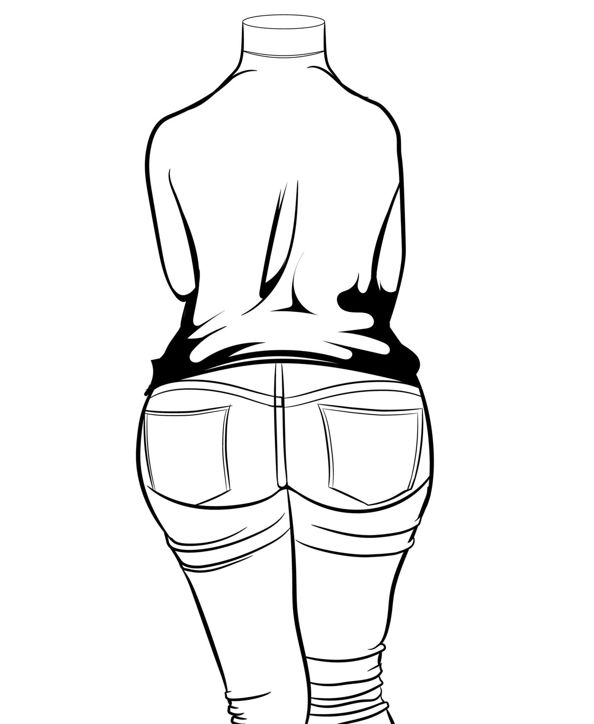 Jeans Denim Model 6 line art illustration showcasing retro chic fashion with high-waisted jeans.
