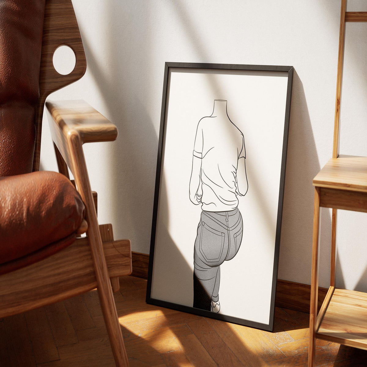 Line Art - Jeans Denim Model 47 digital artwork in frame showcasing stylish and detailed denim texture.